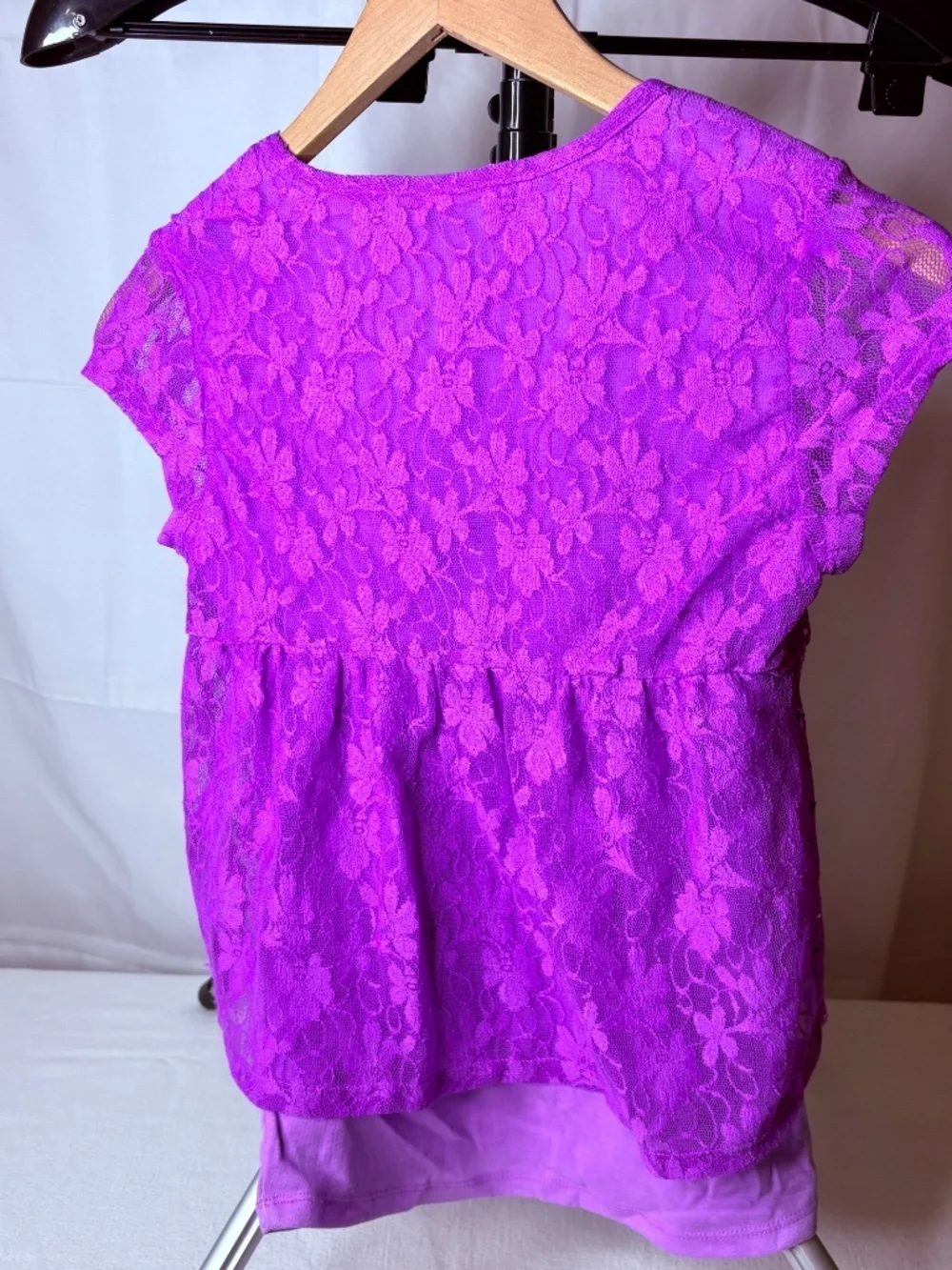 Justice Girls Purple Lace Overlay/Sequins Babydoll Sparkly Top Size 10 Y2K